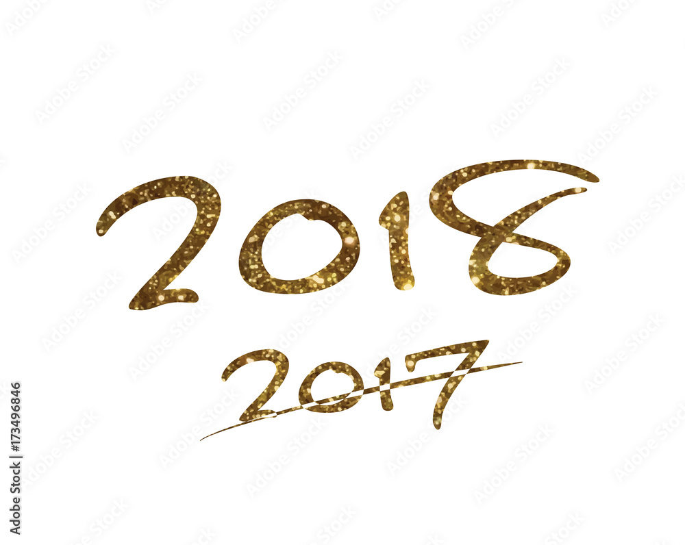 Golden glitter isolated hand writing font word year 2018 Golden glitter isolated hand writing font word year 2018