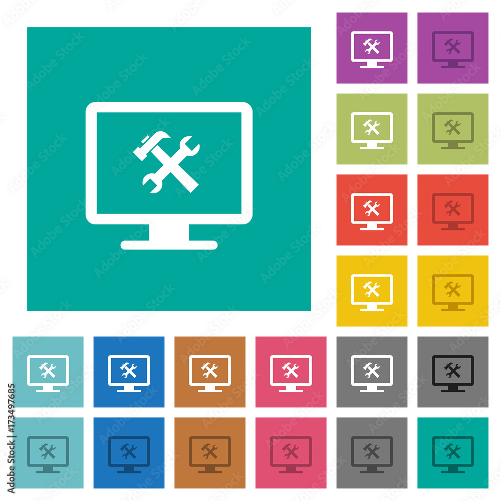 Desktop tools square flat multi colored icons Desktop tools square flat multi colored icons