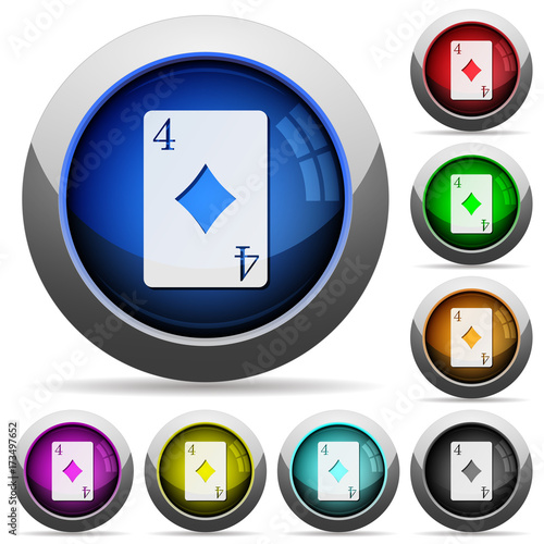 Four of diamonds card round glossy buttons