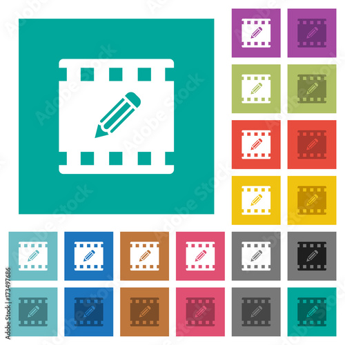 Edit movie square flat multi colored icons