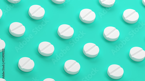 Pills isolated on green background 3D rendering