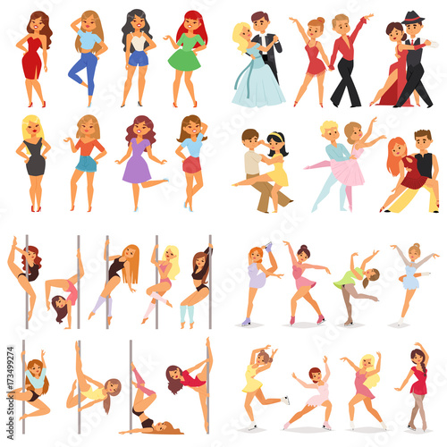 Wallpaper Mural Dancing couples people character dance man and woman entertainment together beauty vector illustration. Torontodigital.ca
