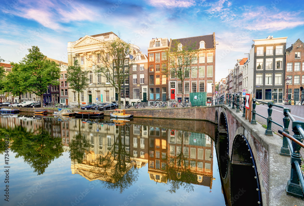 Bridges over canals in Amsterdam, Netherlands