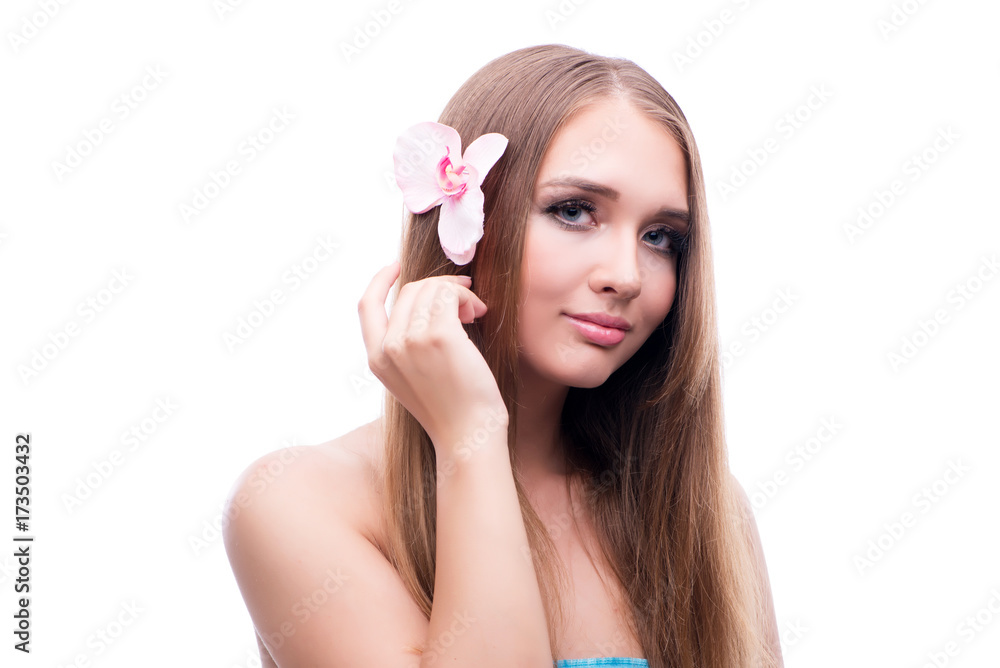 Beautiful young female model with make up posing isolated on whi Beautiful young female model with make up posing isolated on whi