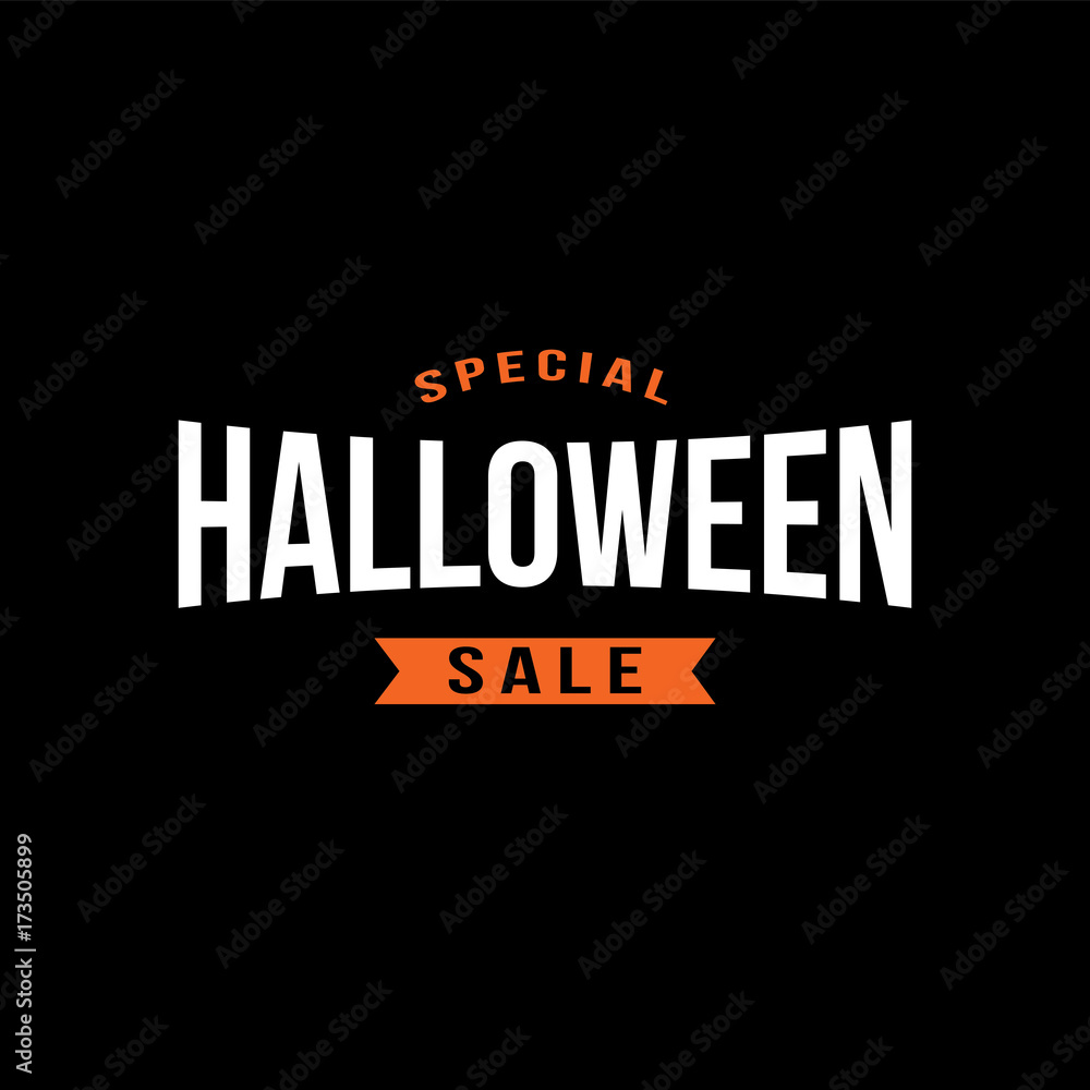 Special Halloween Sale Typography With Ribbon Over Black, Vector Illustration