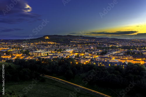 Edinburgh city and Pentland hill in full moon day