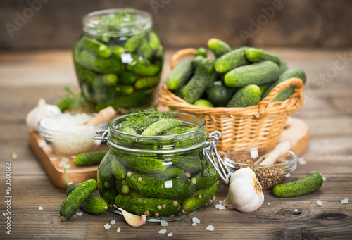 Pickled cucumbers in the jar