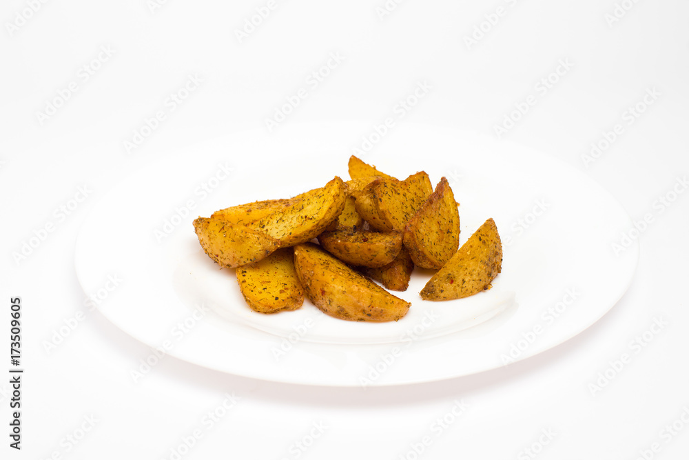 Potatoes fries in the plate isolated on white Potatoes fries in the plate isolated on white