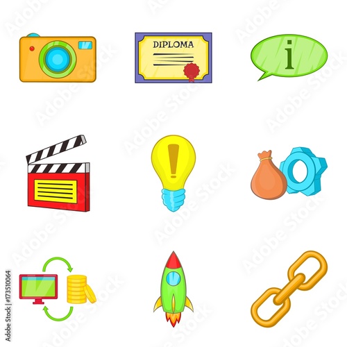 Cinema biz icons set, cartoon style