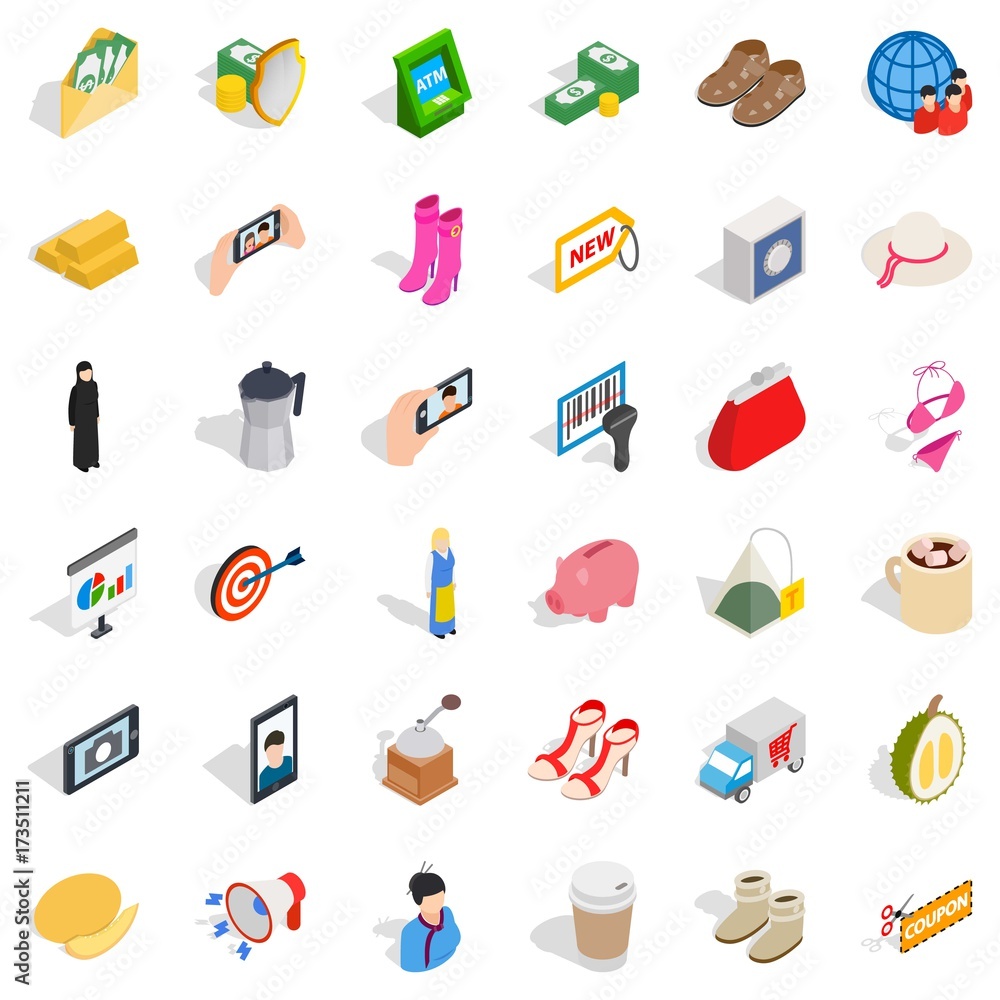 Woman icons set, isometric style Woman icons set, isometric style