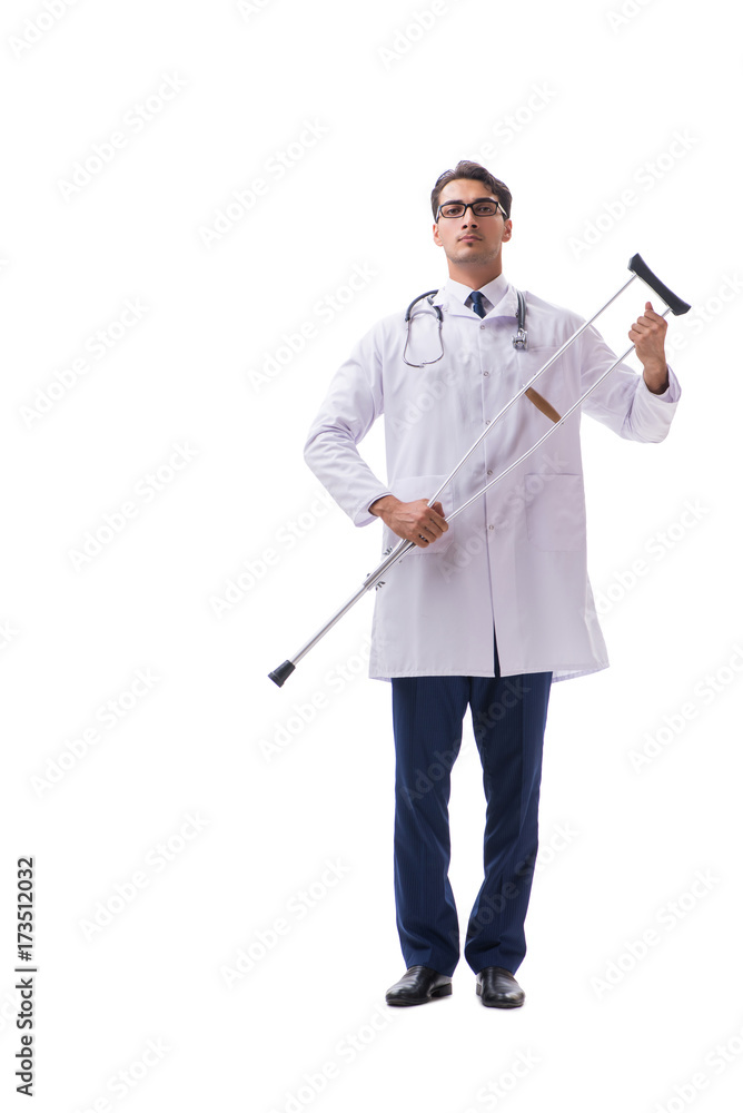 Young doctor physician standing walking isolated on white backgr Young doctor physician standing walking isolated on white backgr