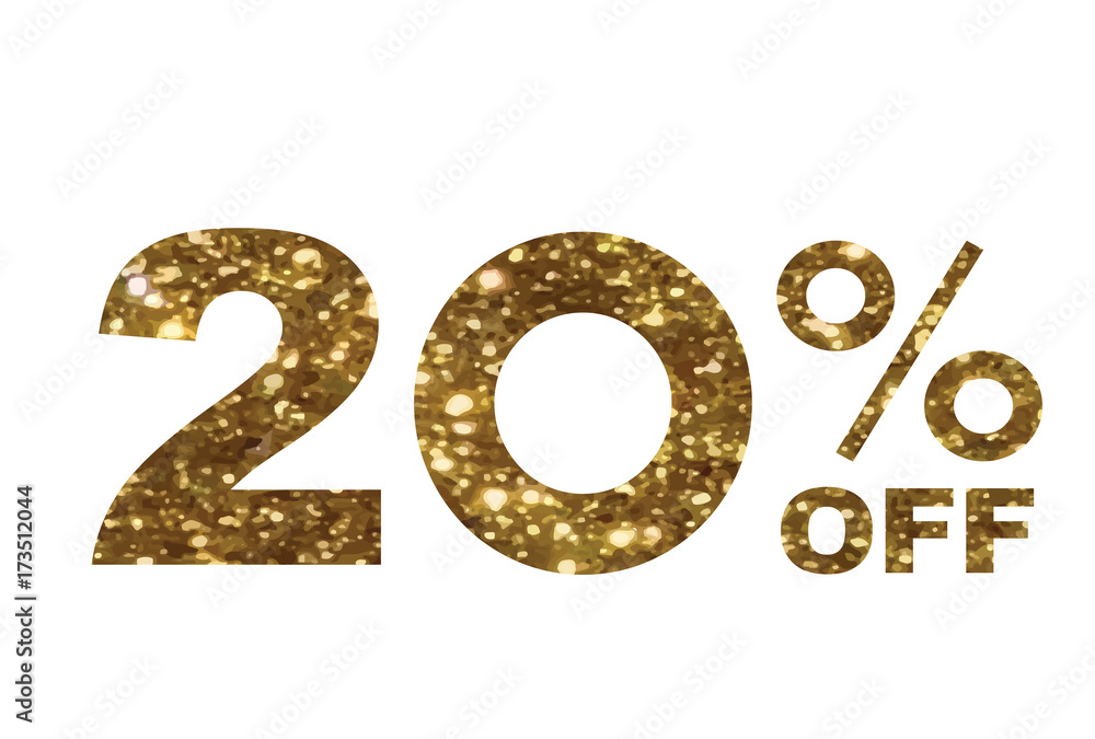 Luxury golden glitter twenty percent off special discount word text Luxury golden glitter twenty percent off special discount word text