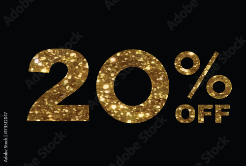 Luxury golden glitter twenty percent off special discount word text