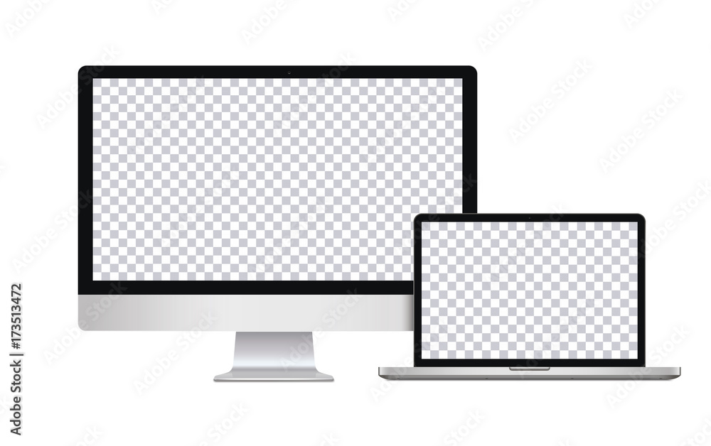 Realistic Computer, Laptop, in imac, macbook style with Blank Wallpaper  Screen Isolated on Transparent Background. Use for Template. Set of Device  Mockup. Separate Groups and Layers. Easily Editable. Stock Vector | Adobe