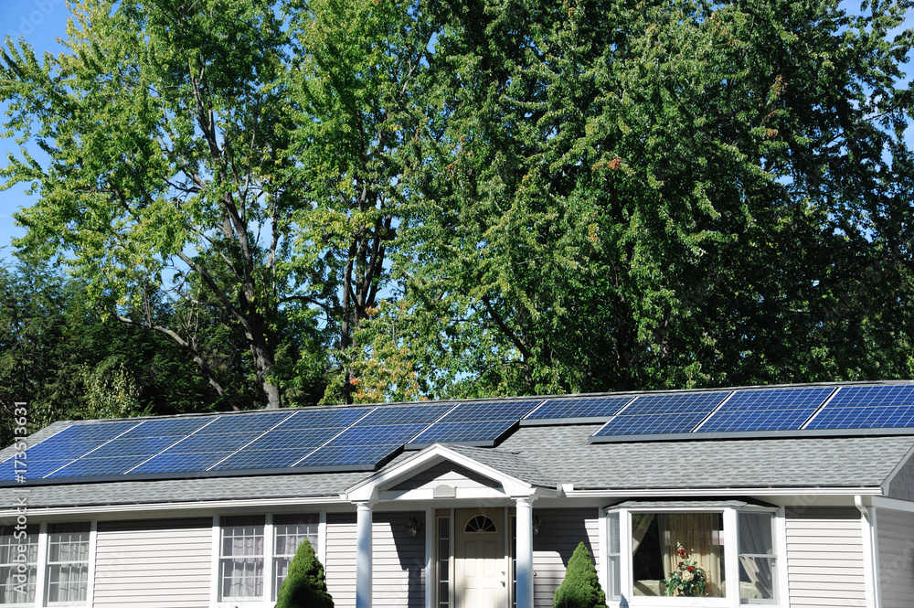solar panel installed on the house roof solar panel installed on the house roof