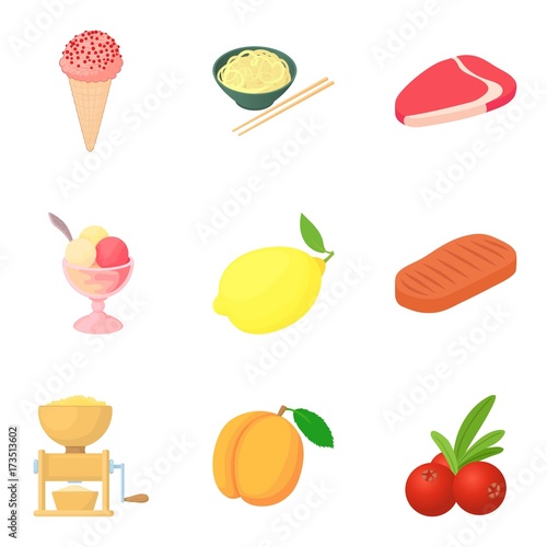 Wiped food icons set, cartoon style