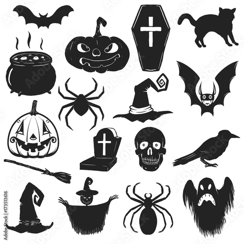 Set of halloween icons. Trick or treat. Halloween monsters. © liubov