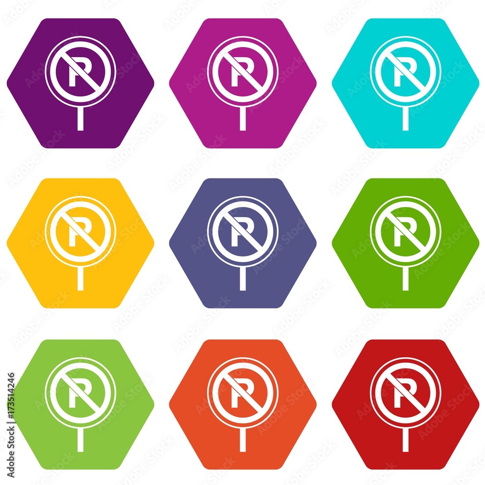 No parking sign icon set color hexahedron No parking sign icon set color hexahedron
