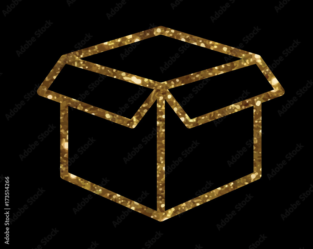 Obraz premium Vector golden glitter delivery shipping box line icon