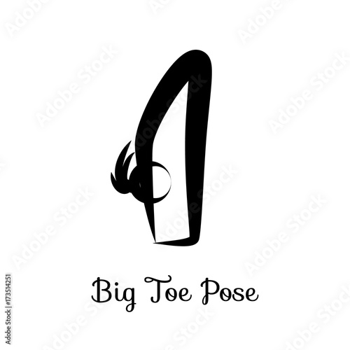 Big Toe Pose, Padangusthasana. Yoga Position. Vector Silhouette Illustration. Vector graphic design or logo element for spa center, studio, poster. Yoga retreat. Black. Isolated. photo