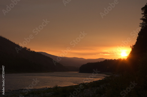 Sunset on the mountain river. Chaya river  North Baikal Highlands  Siberia  Russia.