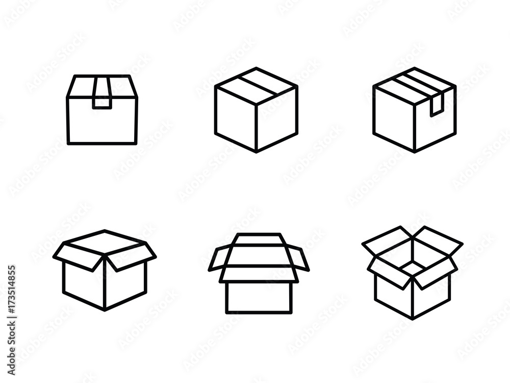 Open, close delivery shipping and box line icon set Open, close delivery shipping and box line icon set
