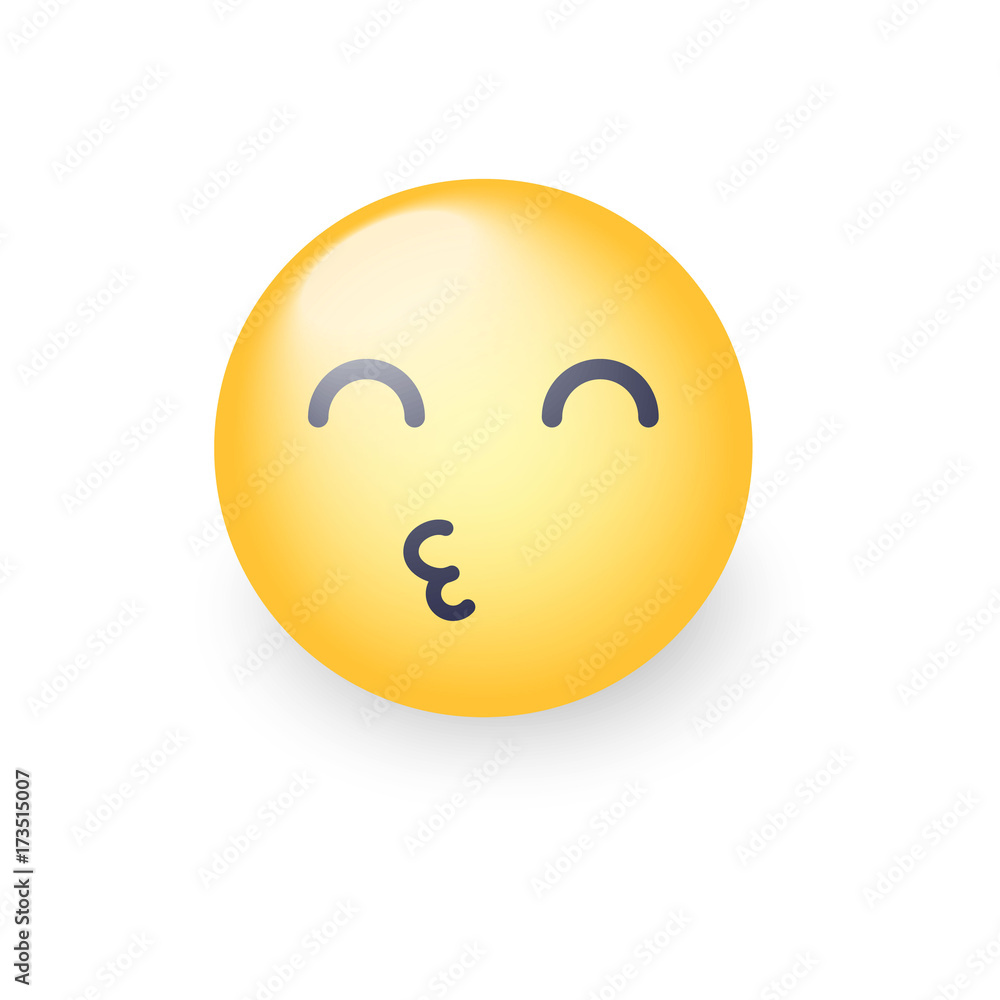 Fototapeta premium Smiley sending an air kiss with closed eyes. Emoticon face throwing a Kiss. Happy loving emoji for applications and chat.