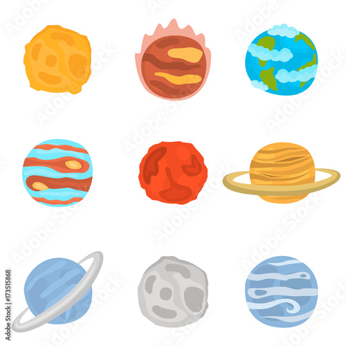 Planets of Solar system color icons set