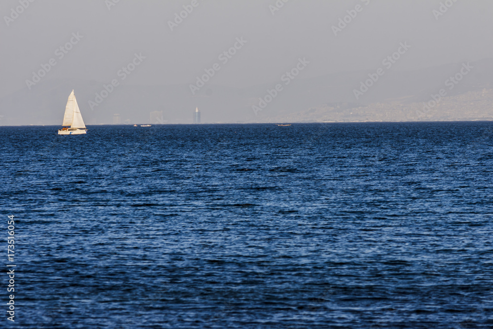 Sailboat on the blue aegean turkish sea
