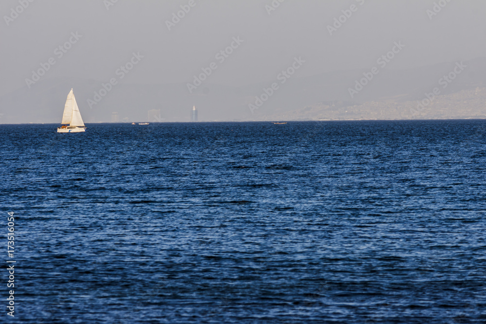 Fototapeta premium Sailboat on the blue aegean turkish sea