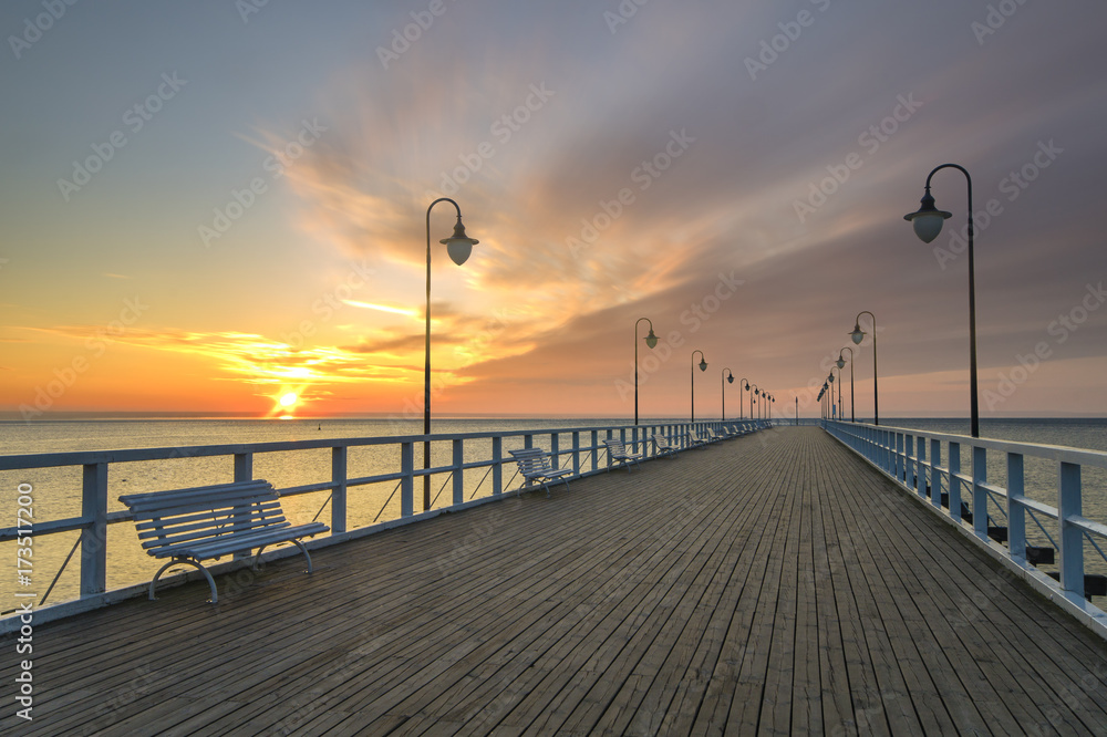 wooden pier on the Baltic Sea, Gdynia Orlowo, Poland