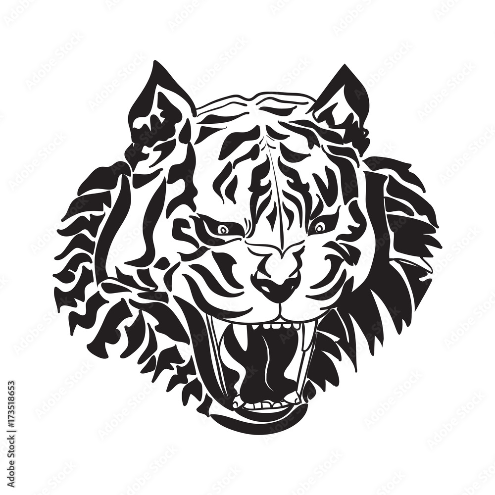 Line art of tiger head on white background Line art of tiger head on white background