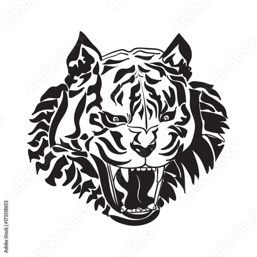 Fototapeta Naklejka Na Ścianę i Meble -  Line art of tiger head on white background