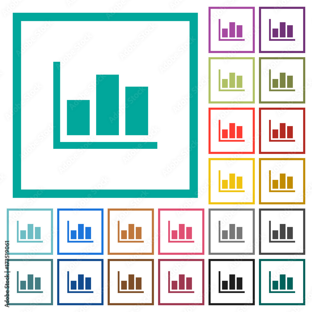 Statistics flat color icons with quadrant frames