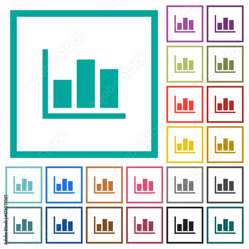Statistics flat color icons with quadrant frames