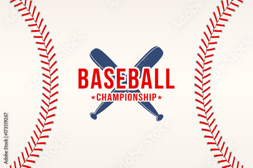 Baseball background. Baseball ball laces, stitches texture with bats. Sport club logo, poster design