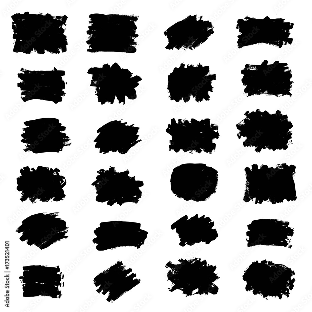 Obraz premium Set of black paint, ink brush strokes, brushes, lines, circle.