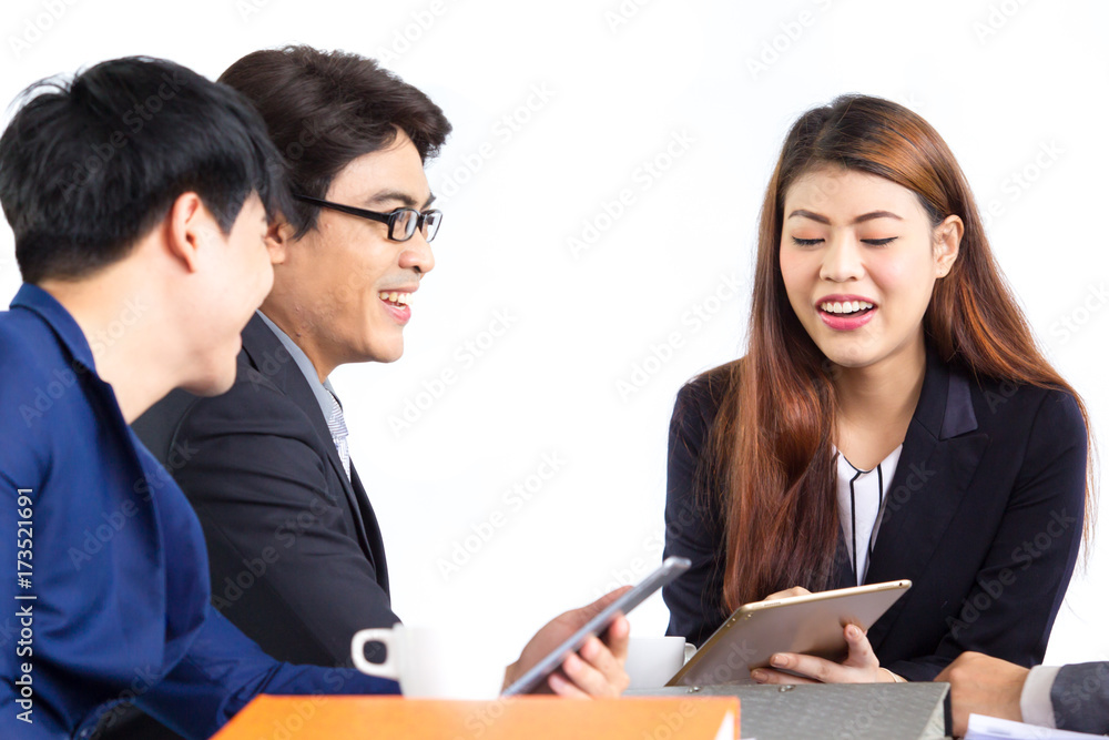 Meeing group of asian business man with solid white background. Meeing group of asian business man with solid white background.