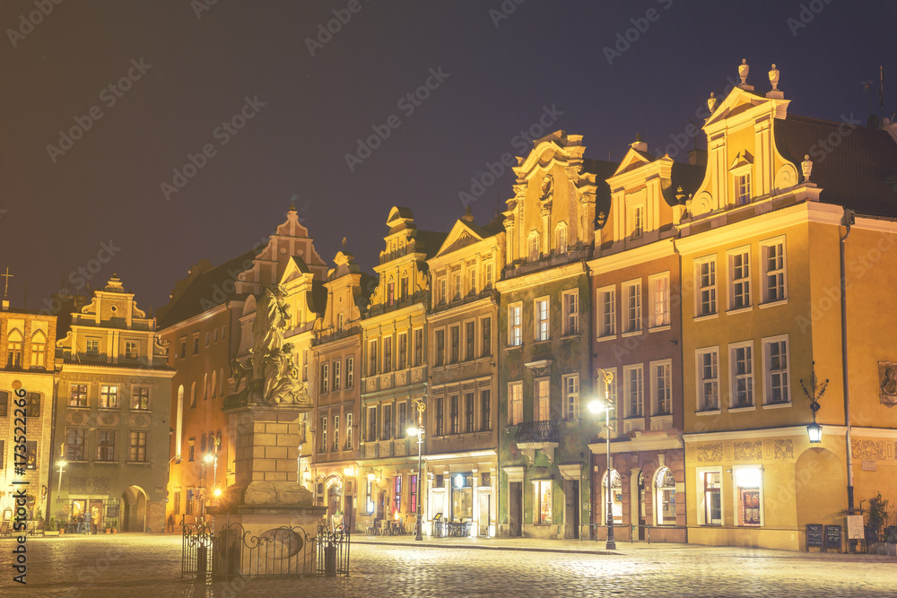 evening panorama of Poznan,retro,vintage style