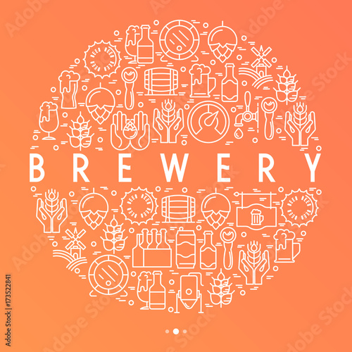 Beer concept in circle with thin line icons related to brewery and Beer October Festival. Modern vector illustration for banner, web page, print media.
