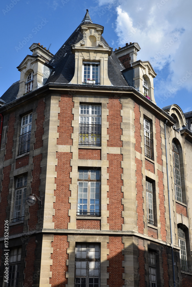 Fototapeta premium Immeuble pierre et brique à Paris, France