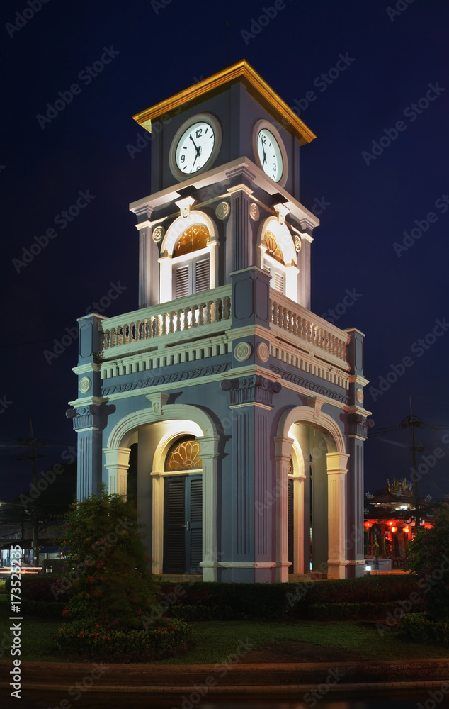 Surin Circle clock tower in Phuket town. Phuket province. Thailand Surin Circle clock tower in Phuket town. Phuket province. Thailand