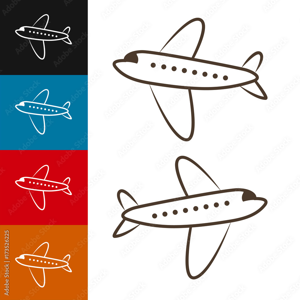 Air plane pictogram, jet or airplane vector icons on color backgrounds Air plane pictogram, jet or airplane vector icons on color backgrounds