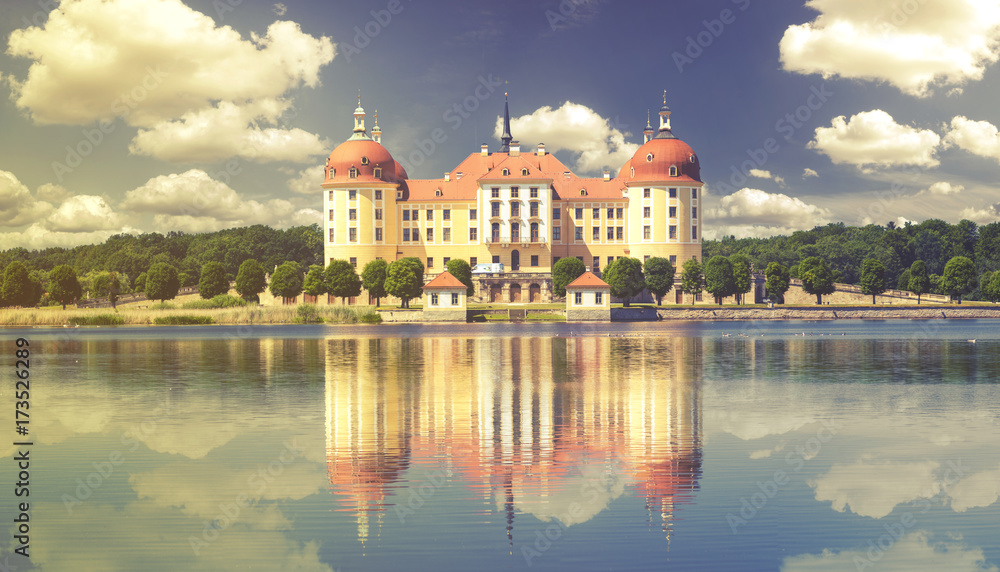 Moritzburg Castle . Castle on the lake near Dresden, Germany, Europe-Retro,Vintage