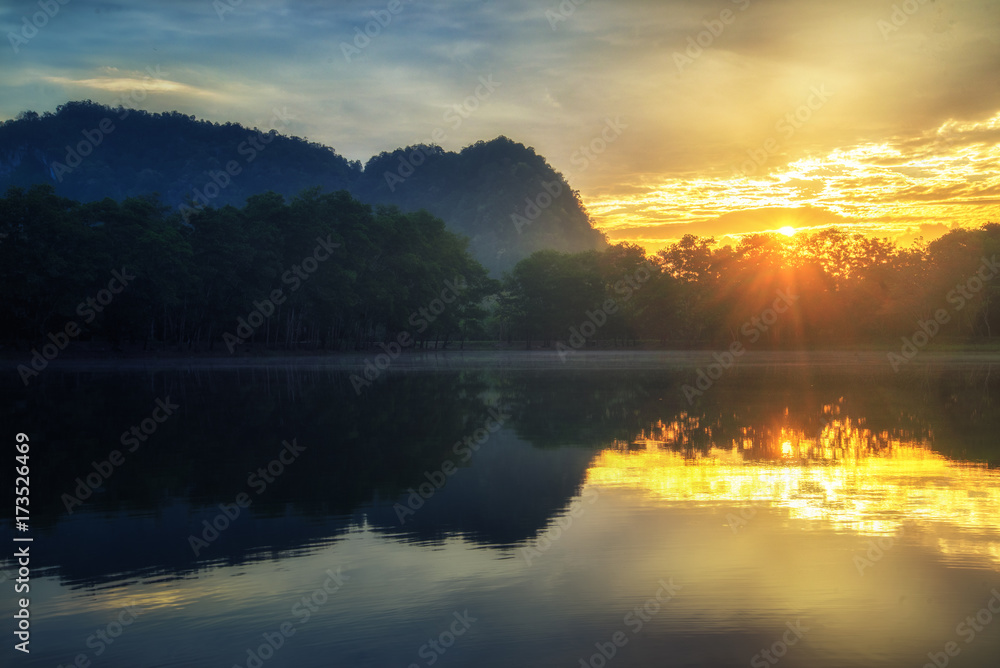 reflection of sunlight and lake in Thailand