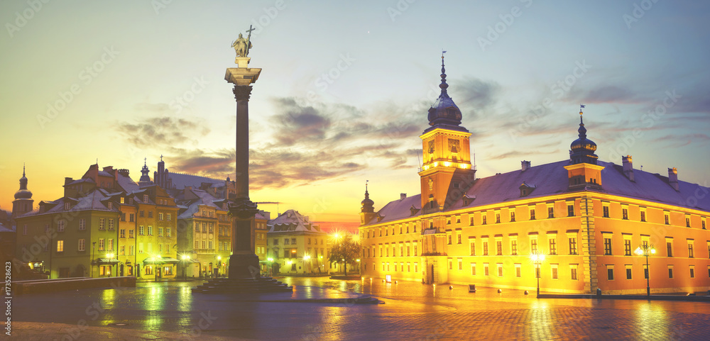 Royal Castle and Castle Square in Warsaw, retro styling, vintage