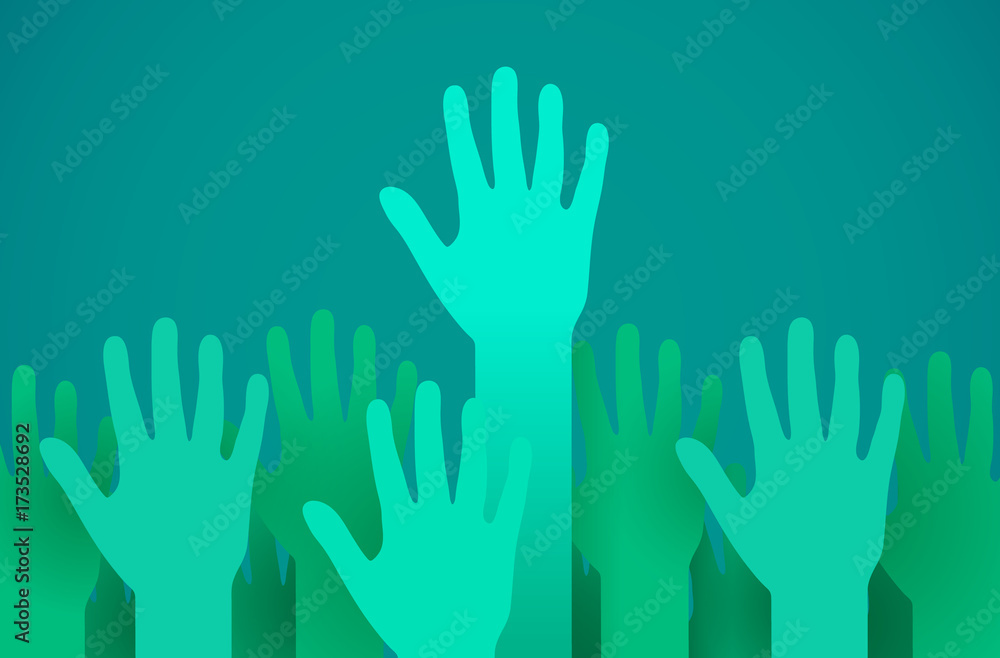 Raised up hands. Volunteering, charity or voting concept.