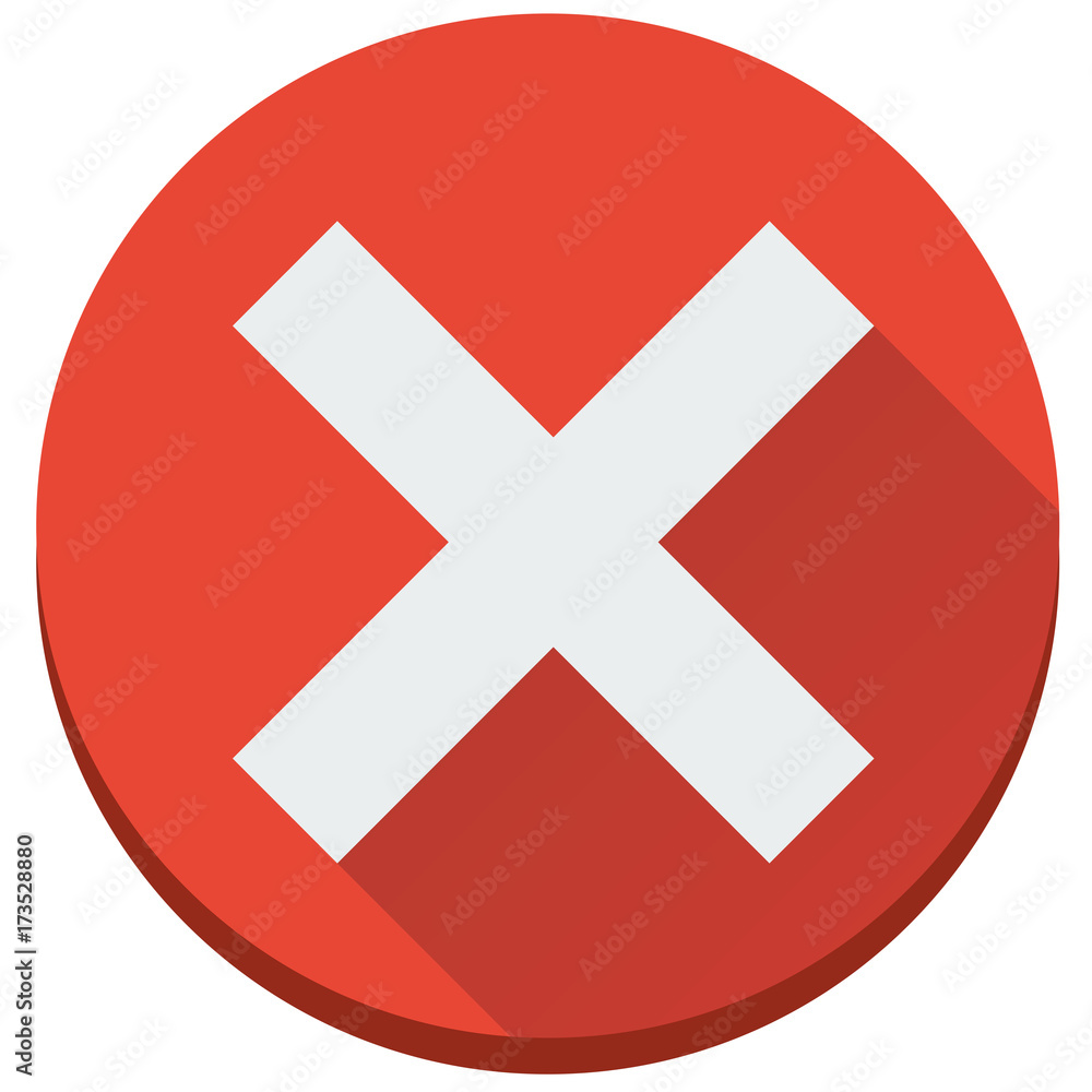 Flat red cross, wrong, incorrect, unfinished vector icon Flat red cross, wrong, incorrect, unfinished vector icon
