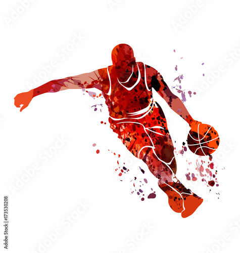 Vector watercolor silhouette basketball player