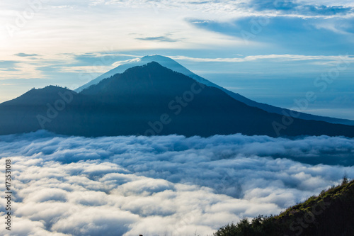 Volcano Gunung Agung at dawn. View of from Mount Batur in Bali. © umike_foto